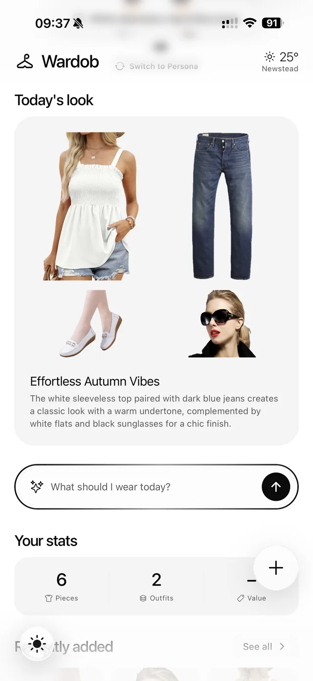 The Today screen with an outfit collage and the question What should I wear today